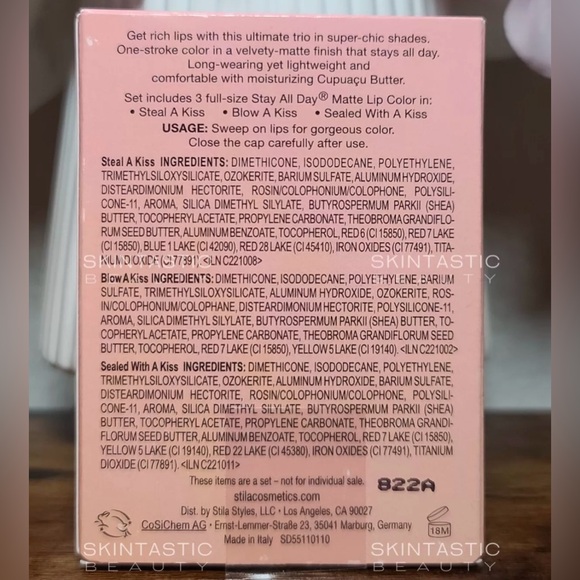 Stila Lasting Kisses Stay All Day Matte Lip Color Trio ($72 Value) Full Size NIB - Picture 2 of 4